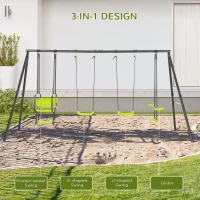 Outsunny Metal Garden Swing Set with Double Swings, Glider, Swing Seats - Green(m-4)
