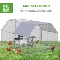 PawHut Hok voor kippenren en kippenhok, met loopruimte, vergrendelbare deur, geschikt voor 10-12 kippen, 280 cm x 380 cm x 195 cm, Grijs(m-6)