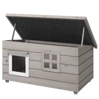 PawHut Buiten Kattenhuis Groot Modern Luxe Sparhout met Raam voor Katten Grijs Zwart(m-8)
