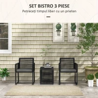 Outsunny Set de Mobilier de Grădină din 3 Piese din Ratan, Set cu Masă din Sticlă Securizată și Perne Moi, 53x57x77 cm, Negru(m-4)