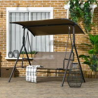 Outsunny Dondolo da Giardino 3 Posti con Copertura Regolabile, in Acciaio e Poliestere, 172x110x153 cm, Marrone e Grigio(m-10)