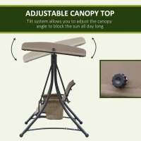 Outsunny 3 Seater Garden Swing Seat Outdoor Swing Chair with High Back Design, Steel Frame, Side Pouches, Adjustable Canopy, Brown(m-4)