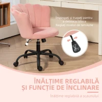 HOMCOM Scaun de Birou cu Spătar în Formă de Petală, Fără Brațe, Înălțime Reglabilă, Tapițerie din Catifea, Roz(m-4)