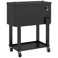 Outsunny Carro Nevera con Ruedas Abrebotellas y Estante 56L para Patio Fiesta Terraza 67x35x80 cm Negro(m-1)