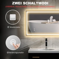 HOMCOM LED-Badkamerspiegel, Verstelbare Helderheid, Anticondensfunctie, Waterdicht(m-8)