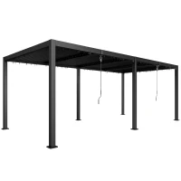 Outsunny Pergola 3 x 6 m  pergola d'extérieur tonnelle avec persiennes manivelle, toit réglable en aluminium crochets gris foncé(m-1)