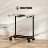 HOMCOM Bijzettafel, bureau en nachtkastje, in hoogte verstelbaar, 4 wielen, metalen frame(m-3)
