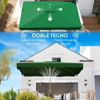 Outsunny Sombrilla de Terraza Exterior 300x200x245 cm con Ángulo Ajustable Mástil de Aluminio Manivela y Protección UV 50+ Verde(m-6)