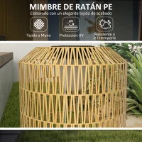 Outsunny Lámpara de Jardín de Ratán Sintético con Luces LED Encendido y Apagado Automático Diseño Bohemio Ø30x55 cm Natural(m-6)