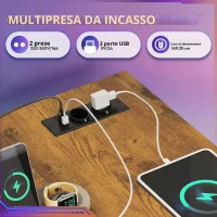 Scrivania angolare a L con illuminazione LED, rialzo per monitor + gancio per cuffie, 142x118x87,5 cm, Marrone(m-6)