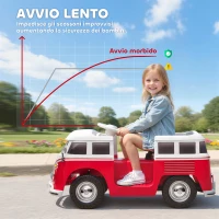 AIYAPLAY Auto Elettrica per Bambini Licenza Volkswagen T1 con Lettore MP3, in Metallo e PP, 89x49x41.5 cm, Rosso(m-5)