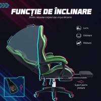 Vinsetto Scaun de Gaming cu Înălțime Reglabilă și Spătar Rabatabil, 65x65x121-129 cm, Negru și Verde(m-5)