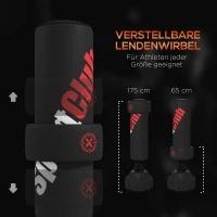 SPORTNOW Vrijstaande Bokszak, Verstelbaar Stootkussen, Vulbare Basis tot 50 kg, 58 x 58 x 175 cm, Zwart(m-4)