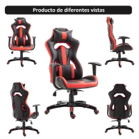 HOMCOM Silla Gaming Profesional Silla de Juego Oficina Ergonómica Estilo Deportivo Giratorio Reposacabezas y Cojín Lumbar Reclinable Altura Ajustable Cuero Sintético PU(m-9)
