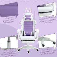 Vinsetto Silla Gaming de Cuero Sintético Reclinable 135° Reposacabezas Soporte Lumbar y Reposapiés 65x63x136-142 cm Púrpura(m-8)