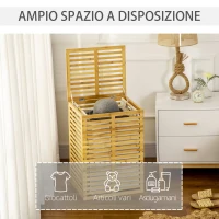 HOMCOM Cesto Portabiancheria in Bambù con Coperchio e Sacca in Poliestere Removibile e Lavabile, 44x37x62.5 cm, color Legno(m-4)