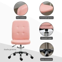 Vinsetto Silla de Oficina sin Brazos Silla de Escritorio Giratorio de Piel Sintética con Altura Ajustable 45x59x90-100 cm Rosa(m-5)