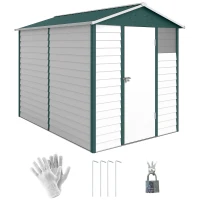 Outsunny 9x 6FT Metal Outdoor Garden Shed, Galvanised Tool Storage Shed w/ Sloped Roof, Lockable Door for Patio Lawn, Green(m-1)