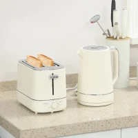 HOMCOM Set van 1,7 L Waterkoker en Toaster met 6 Bruiningsstanden, Beige(m-2)