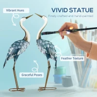 Outsunny Crane Garden Ornaments, 2 PCS Steel Garden Statue Set Gifts, Water and Rust Resistant Sculptures for Patio Pond Landscape Decoration, Multi-Colour(m-4)