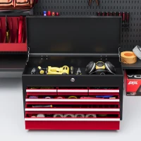 HOMCOM Steel Six Drawer Tool Storage Carry Chest, with Lock and Keys - Red(m-8)