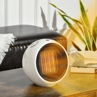 HOMCOM 1500W Small Space Heater, Ceramic Electric Plug in Fan Heater with 3 Heat Setting, Adjustable Temperature, Tip-Over, Overheating Protection, Low Energy, White(m-2)