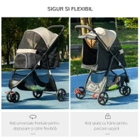 PawHut Cărucior pliabil pentru câini mici, cu 3 roți, husă de ploaie și coș, culoare kaki(m-6)