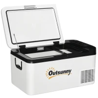 Outsunny Nevera Portátil Eléctrica 18L 12/24V hasta -20℃ Nevera y Congelador de Compresor para Coche con Doble Zona Luz LED Asas Plegables Bajo Consumo Energético para Camping 58,5x33,5x29,2 cm Blanco(m-11)