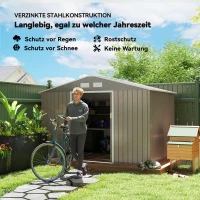 Outsunny Tuinschuur met 2 Schuifdeuren, 4 Ramen, Weerbestendig, Metalen Constructie, 2,7 x 1,9 x 1,9 m, Bruin(m-4)