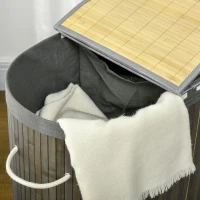 HOMCOM Bamboo Laundry Basket with Lid, 100 Litres Laundry Hamper with 2 Sections, Removable Washable Lining, Washing Baskets, 62.5 x 37 x 60.5cm, Grey(m-9)
