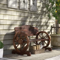 Outsunny 2-zits tuinbank met wiel-armleuningen, rustieke outdoorbank voor terras, veranda, vurenhout, bruin(m-7)