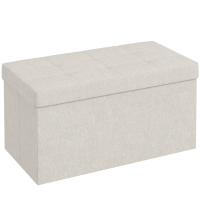 HOMCOM Puff Almacenaje, Banco Almacenaje Plegable 84 L 76x38x38 cm Tapizado en Lino Sintético Baúl de Almacenamiento Crema
