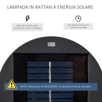 Outsunny Lanterna Solare da Giardino con Luce LED in Rattan e Metallo , Ø21.5x61cm, Marrone(m-5)