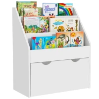 AIYAPLAY Bibliotecă pentru copii cu vârsta între 3-8 ani, cu 3 rafturi și sertar inferior, din MDF, 62,5x30x70 cm, alb(m-11)