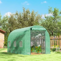 Outsunny Polytunnelkas met kunststof hoes en stalen frame, begaanbare kas met oprolbare deuren, Groen(m-9)