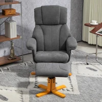HOMCOM Verstelbare Fauteuil met Voetenbankje met Hoge Rugleuning en Houten Frame voor Woonkamer, Slaapkamer, Donkergrijs(m-8)