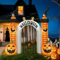 Outsunny Opblaasbare Halloween-boog, pompoenontwerp, LEDs, haringen, polyester(m-7)