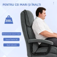 Scaun de Birou HOMCOM Consolidat Capacitate 200kg, Rotativ și Inclinabil din Material Catifelat, Gri(m-4)