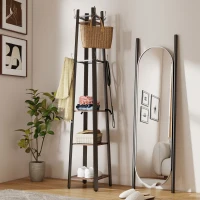 HOMCOM Perchero de Pie de 4 Niveles con 4 Estantes 8 Ganchos con Estructura Metálica para Colgar Ropa Sombrero Marrón Rústico(m-9)