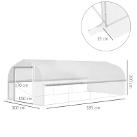 Outsunny 6x3x2m Kas, Toegankelijk, Met 8 Vensters, Deur, Vliegengaas, en Metalen Frame - Wit(m-3)