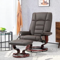 HOMCOM Relaxfauteuil met voetenbank, draaibaar & kantelbaar, bekleding van kunstleer, tot 150 kg, houten frame, bruin(m-2)