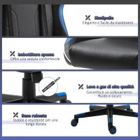 Vinsetto Poltrona da Gaming con Altezza Schienale Regolabile, Sedia Ufficio con Poggiatesta e Cuscino Lombare Nera e Blu(m-7)