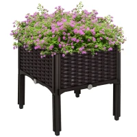 Outsunny 26L Garden Raised Bed Elevated Patio Flower Plant Planter Box PP Vegetables Planting Container, Brown(m-1)