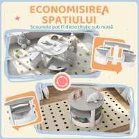 AIYAPLAY Set cu masă pentru copii și 4 taburete compacte cu spațiu de depozitare din lemn, gri(m-5)