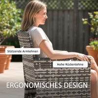 Outsunny 2-delige set tuinstoelen van polyrotan met 2 stoelen, afneembare kussens, stalen frame, grijs(m-5)