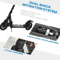 HOMCOM Adult Teens Kick Scooter Foldable Height Adjustable Aluminium Ride On Toy for 14+ w/ Rear Wheel & Hand Brake, 200mm Big Wheels, Shock Mitigation System - Black(m-7)