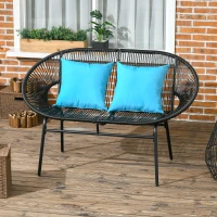 Outsunny Divano da Giardino 2 Posti in Rattan PE e Acciaio con Cuscini e Braccioli, 132x72x83 cm, Nero(m-2)