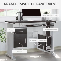 HOMCOM Bureau d'ordinateur, 100 x 52 x 75 cm, bureau avec tablette coulissante pour clavier, tiroirs et support d'unité centrale, table informatique pour étudier noyer foncé et blanc(m-4)