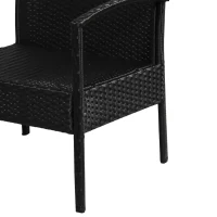 Outsunny Ensemble salon de jardin 4 places : canapé, 2 fauteuils et table basse plateau verre trempé résine tressée 4 fils  imitation rotin noir coussins blanc(m-8)