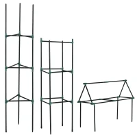Outsunny latwerk, set van 3 stuks, plantenhouder, steunpalen voor tuinplanten, tomatenkooi voor klimplanten, staal, groen, 38 x 38 x 182 cm(m-10)